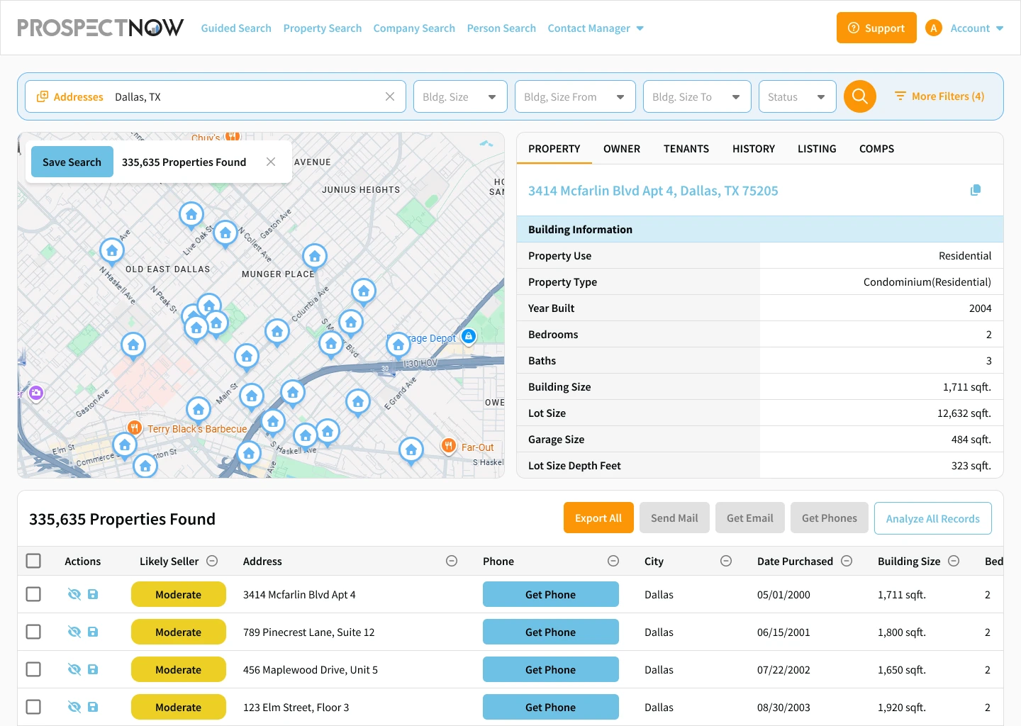 Old ProspectNow property search screen, pre-acquisition